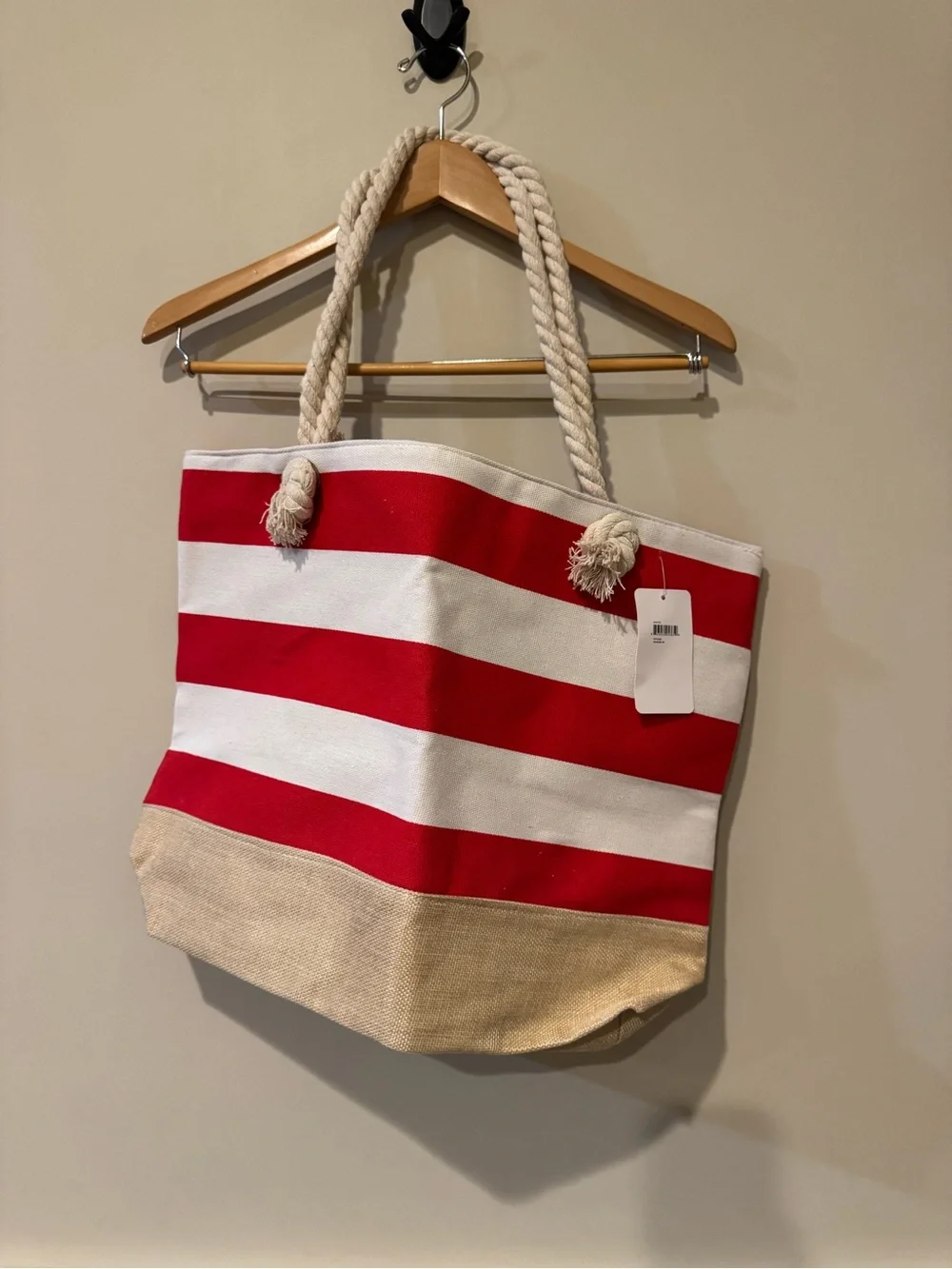 Red & White Striped Rope-Handle Beach Tote